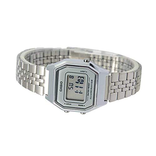 Casio Reloj Digital para Mujer de Automático con Correa en Acero Inoxidable Chapado en Platino LA-680WA-7