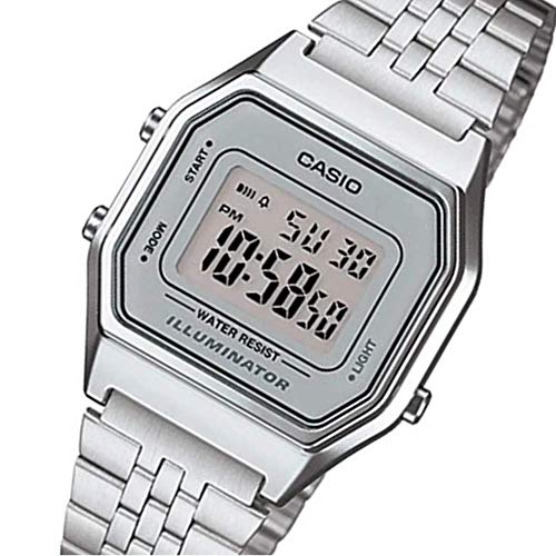 Casio Reloj Digital para Mujer de Automático con Correa en Acero Inoxidable Chapado en Platino LA-680WA-7