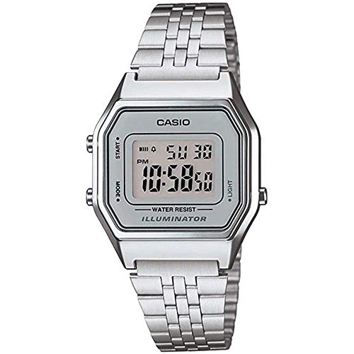 Casio Reloj Digital para Mujer de Automático con Correa en Acero Inoxidable Chapado en Platino LA-680WA-7