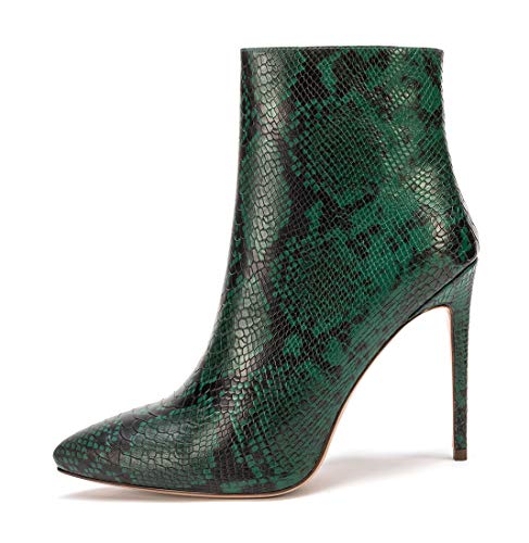 CASTAMERE Botas Cremalleras Mujer Tacón de Aguja Botines 10CM Serpiente Verde Zapatos EU 40