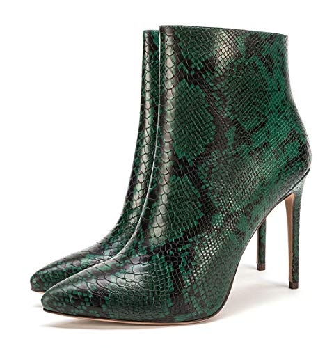 CASTAMERE Botas Cremalleras Mujer Tacón de Aguja Botines 10CM Serpiente Verde Zapatos EU 40