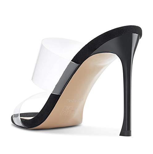 CASTAMERE Zapatos de Tacón Mujer Punta Abierta Sandalias Transparente Tacón de Aguja 10CM Negro Zapatos EU 37