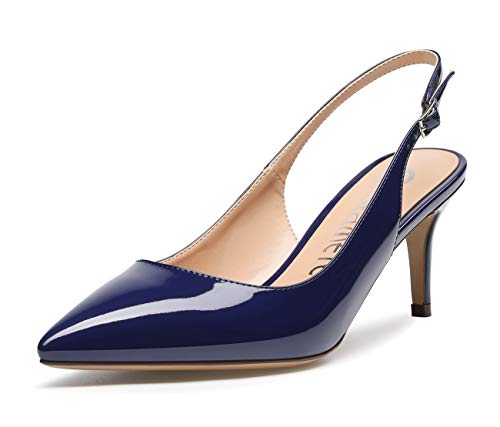 CASTAMERE Zapatos de Tacón Mujer Sexy Medio Sandalias Tacón de Aguja 6.5CM Charol Marino Azul Zapatos EU 41