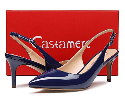 CASTAMERE Zapatos de Tacón Mujer Sexy Medio Sandalias Tacón de Aguja 6.5CM Charol Marino Azul Zapatos EU 41