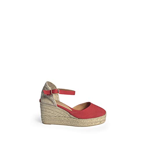 CASTAÑER | Alpargata con cuña elaborada en Lona 9cm Carol | Mujer | Rojo Rubi | 40