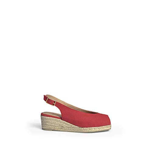 CASTAÑER | Alpargata con cuña Open Toe elaborada en Lona 5cm Dosalia | Mujer | Rojo Rubi | 36
