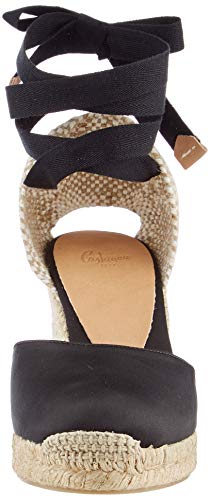 Castañer Alpargata de cuña Carina elaborada en Raso 9 cm | Mujer | Negro | 39 EU