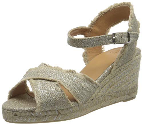 Castañer BROMELIA/6/SS20032, Sandalias con cuña Tipo Alpargatas Mujer, Plata, 39 EU
