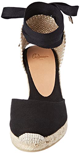 Castañer CARINA/8/001, Alpargata de cuña Carina elaborada en Lona 9 cm | Mujer 36, Negro (Negro 100), EU