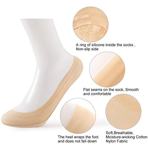 Caudblor 9 Pares Calcetines Invisibles Mujer Antideslizante Calcetines Cortos 33-36/36-39, NUDE-L
