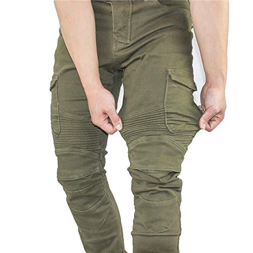 CBBI-WCCI Hombre Motocicleta Pantalones Moto Jeans con Protección Motorcycle Biker Pants (Verde, 33W / 32L)