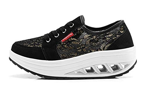 CELANDA Zapatos de Deporte para Mujers Adelgazar Zapatos Sneakers para Caminar Zapatillas Aptitud Cuña Zapatos de Plataforma B Negro Tamaño: 40 EU