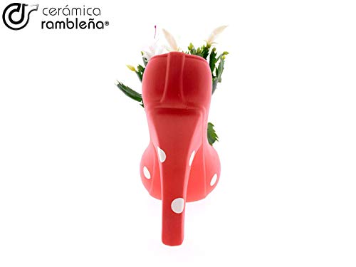CERÁMICA RAMBLEÑA | Centro de Mesa Zapato tacón Decorado | Lunares Rojo | Centro cerámica | Centro decoración | Jarrón Decorativo | Decoración 100% Hecho a Mano | 35x11x22 cm