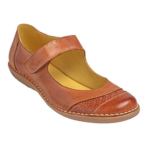 Chacal Shoes - Bailarinas Mujer - Merceditas con sujeción Firme - Fácil Calzado - Bailarinas con Cierre Ajustable de Velcro - Piel - Color Cuero - Talla EU 36