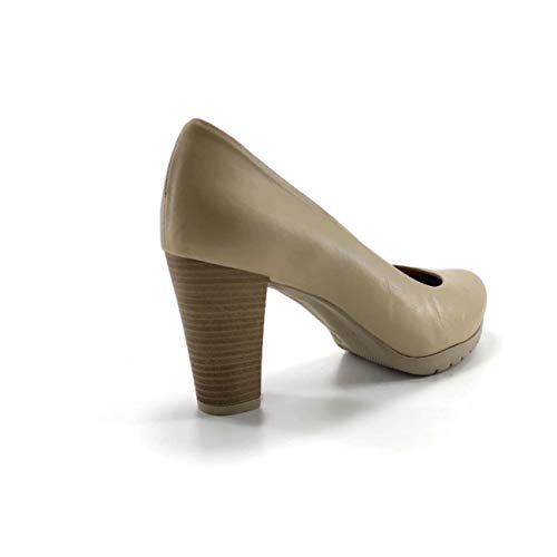 Chamby 4390 -Zapato de Tacón Ancho Mujer/Salón en Piel para Señora/Elegante y Cómodo/Planta de Gel/Zapato de Vestir ó Oficina/Clasico/Fondo de Armario (Beige, Numeric_41)