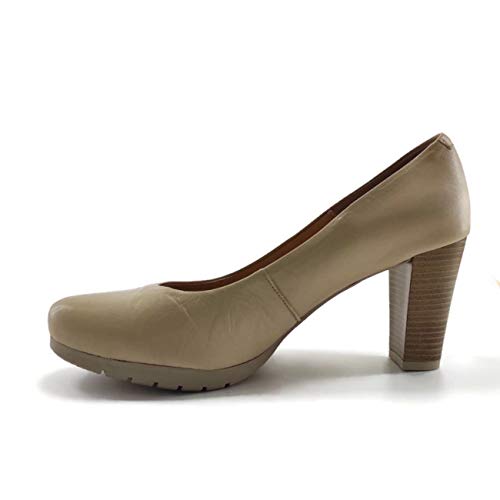 Chamby 4390 -Zapato de Tacón Ancho Mujer/Salón en Piel para Señora/Elegante y Cómodo/Planta de Gel/Zapato de Vestir ó Oficina/Clasico/Fondo de Armario (Beige, Numeric_41)