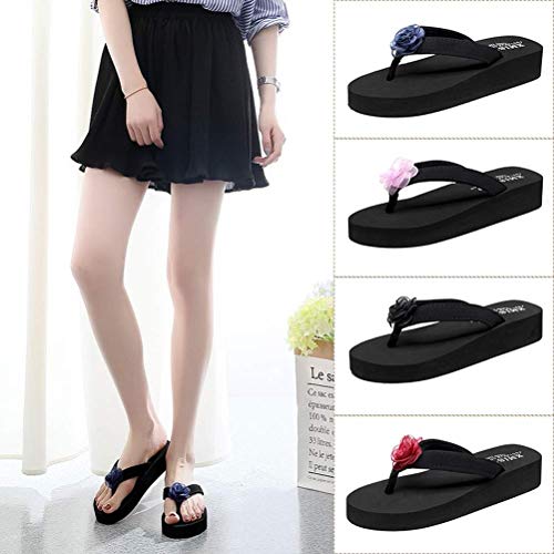 Chanclas de Flores Señoras Azul Plana Zapatos de Playa al Aire Libre Antideslizante Suave Transpirable Cómodo (Color: Negro, Tamaño: 235 mm)