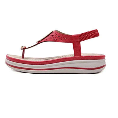 Chanclas De Plataforma De Verano para Mujer Sandalias De Playa De Color Sólido Cómodos Tacones Bajos Pisos Decoración De Metal Correa En T Zapatos De Cuña con Punta Abierta