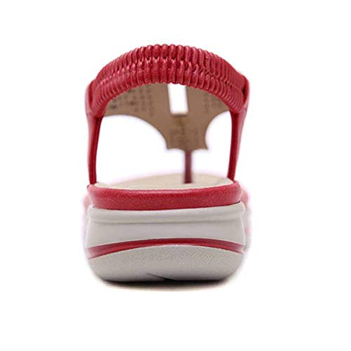 Chanclas De Plataforma De Verano para Mujer Sandalias De Playa De Color Sólido Cómodos Tacones Bajos Pisos Decoración De Metal Correa En T Zapatos De Cuña con Punta Abierta