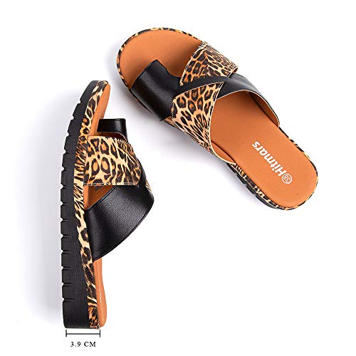 Chanclas Mujer Cuña Sandalias Plataforma Ortopédico Sandals Vestir Fiesta Zapatillas Punta Abierta Caminando Casual Tacón 3.9cm 2-Leopardo EU43