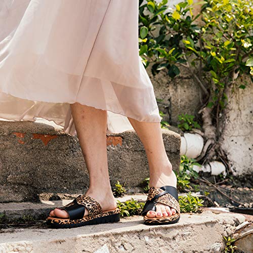 Chanclas Mujer Cuña Sandalias Plataforma Ortopédico Sandals Vestir Fiesta Zapatillas Punta Abierta Caminando Casual Tacón 3.9cm 2-Leopardo EU43