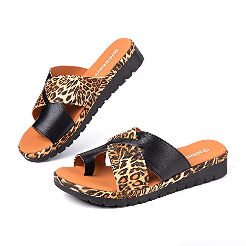 Chanclas Mujer Cuña Sandalias Plataforma Ortopédico Sandals Vestir Fiesta Zapatillas Punta Abierta Caminando Casual Tacón 3.9cm 2-Leopardo EU43