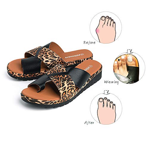 Chanclas Mujer Cuña Sandalias Plataforma Ortopédico Sandals Vestir Fiesta Zapatillas Punta Abierta Caminando Casual Tacón 3.9cm 2-Leopardo EU43