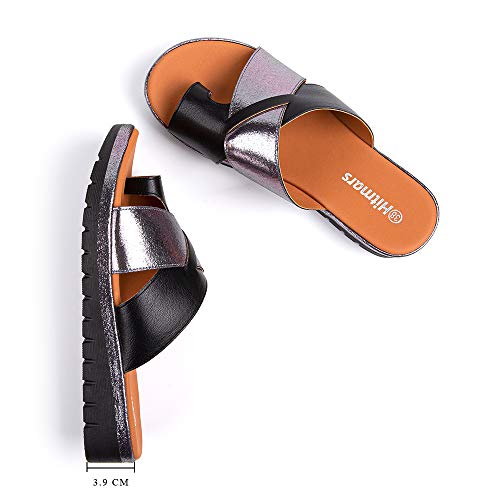 Chanclas Mujer Cuña Sandalias Plataforma Ortopédico Sandals Vestir Fiesta Zapatillas Punta Abierta Caminando Casual Tacón 3.9cm 2-Negro EU35