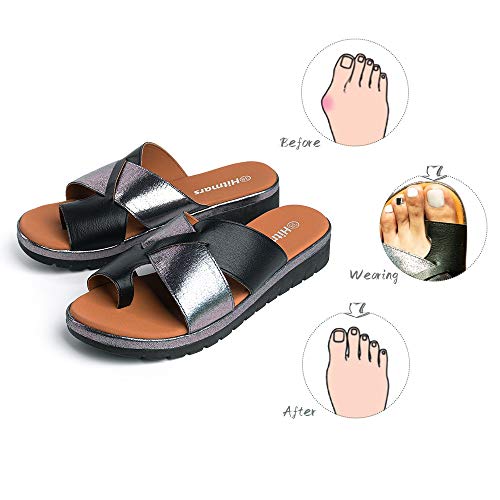 Chanclas Mujer Cuña Sandalias Plataforma Ortopédico Sandals Vestir Fiesta Zapatillas Punta Abierta Caminando Casual Tacón 3.9cm 2-Negro EU35