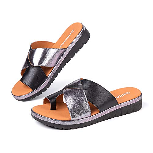 Chanclas Mujer Cuña Sandalias Plataforma Ortopédico Sandals Vestir Fiesta Zapatillas Punta Abierta Caminando Casual Tacón 3.9cm 2-Negro EU35