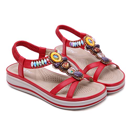 Chanclas/Sandalias de Playa para Mujer Sandalias de Descubierta Mujer Sandalias Planas Mujer Verano Mujer Moda para Mujer Zapatillas Retro Planas Ocasionales Zapatos de Cristal Sandalias