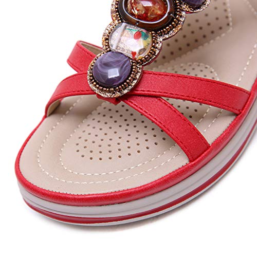 Chanclas/Sandalias de Playa para Mujer Sandalias de Descubierta Mujer Sandalias Planas Mujer Verano Mujer Moda para Mujer Zapatillas Retro Planas Ocasionales Zapatos de Cristal Sandalias