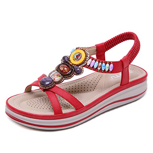 Chanclas/Sandalias de Playa para Mujer Sandalias de Descubierta Mujer Sandalias Planas Mujer Verano Mujer Moda para Mujer Zapatillas Retro Planas Ocasionales Zapatos de Cristal Sandalias
