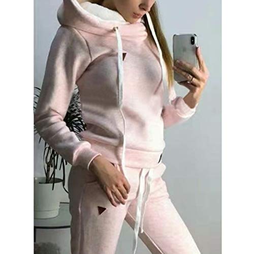 Chándal de 2 piezas para mujer, con manga larga, forro cálido, sudadera con capucha y pantalón deportivo de running, S-5XL rosa L