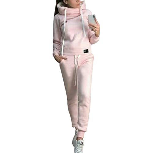 Chándal de 2 piezas para mujer, con manga larga, forro cálido, sudadera con capucha y pantalón deportivo de running, S-5XL rosa L