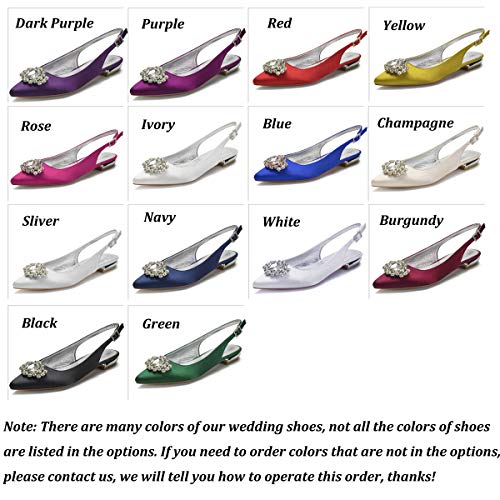 Charmstep Mujeres Bailarinas De Boda Puntiagudas Slingback Hebilla Rhinestones Satén Zapatos De Novia Planos 5047-57,Plata,42 EU