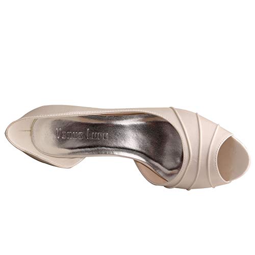 Charmstep MW789 Peep Toes Zapatos De Novia De Satén Tacón Bajo Las Sandalias Para Mujer,Sliver,41EU
