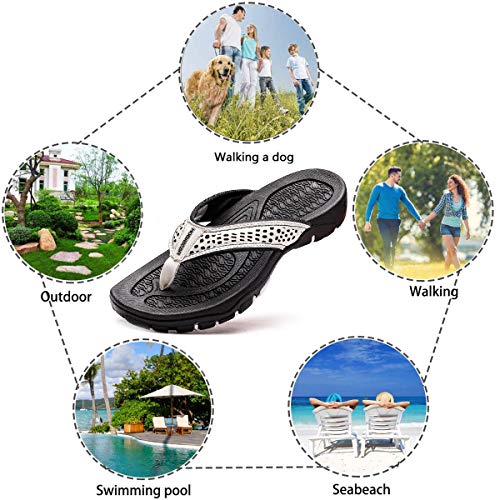 ChayChax Chanclas Hombre Sandalias Deportivo de Playa y Piscina Verano Zapatillas Flip Flops con Suela de Goma,Blanco,44 EU