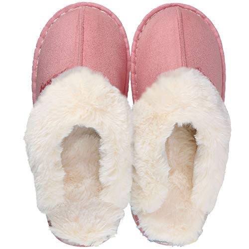 ChayChax Zapatillas de piel de cordero Mujeres Zapatillas de casa Zapatillas de cabaña Zapatos de invierno antideslizantes para hombres Rosa 39/40 EU = Fabricante 40/41