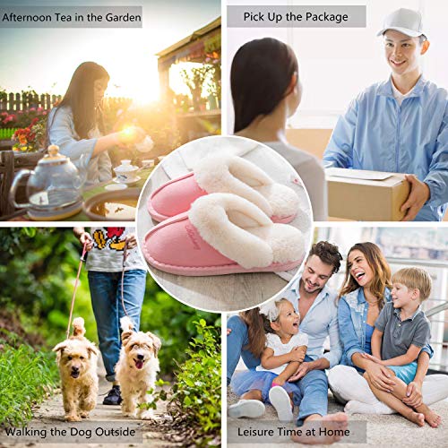 ChayChax Zapatillas de piel de cordero Mujeres Zapatillas de casa Zapatillas de cabaña Zapatos de invierno antideslizantes para hombres Rosa 39/40 EU = Fabricante 40/41