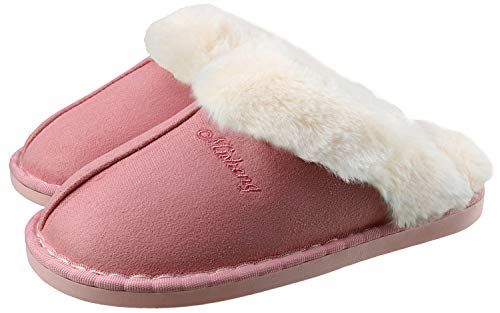 ChayChax Zapatillas de piel de cordero Mujeres Zapatillas de casa Zapatillas de cabaña Zapatos de invierno antideslizantes para hombres Rosa 39/40 EU = Fabricante 40/41