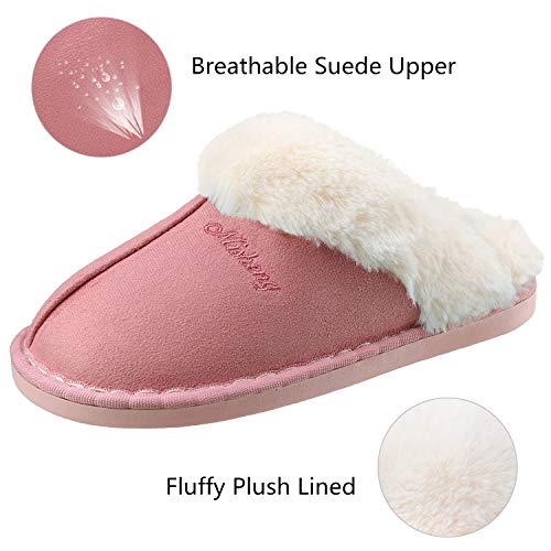 ChayChax Zapatillas de piel de cordero Mujeres Zapatillas de casa Zapatillas de cabaña Zapatos de invierno antideslizantes para hombres Rosa 39/40 EU = Fabricante 40/41