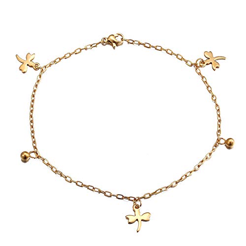 CHEMOXING Acero Inoxidable Insecto Libélula Mariposa Colgante Pulsera para El Tobillo Playa Bohemio Señoras Botines Pierna Cadena Joyería-A00033E