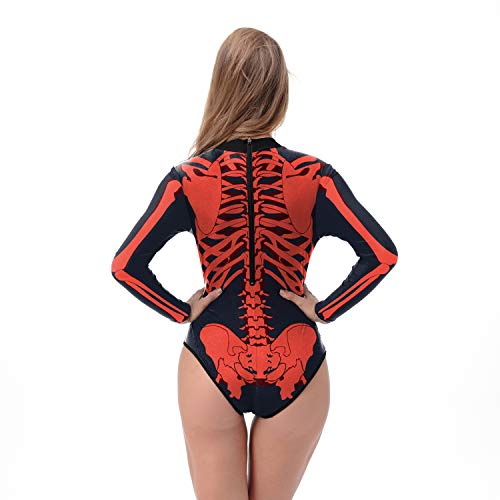 Chenyuying Cráneo Diseño del traje de baño de la manga con cremallera Loog Surf traje de baño blanca impresa manera del traje de baño de las mujeres Maillot 3D Imprimir Fiesta de Halloween Horror Skel