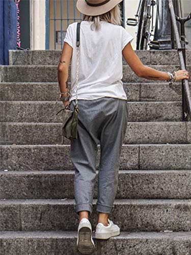 Chickwin Cintura Alta Elástica Casual Harem Pantalones Mujer, Yoga Boho Moda Hippies Bohemio Color Liso Tailandés Estilo Harén Sueltos (2XL,Gris)