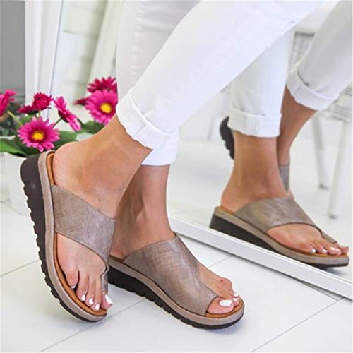 Chickwin Sandalias Mujer Cómodos Cuña con Plataforma, Zapatos de Verano Planas Bohemias Elegant Playa Moda Fiesta Cuero Slingback Peep Toe Talla Grandes (CN37=235mm,Retro)