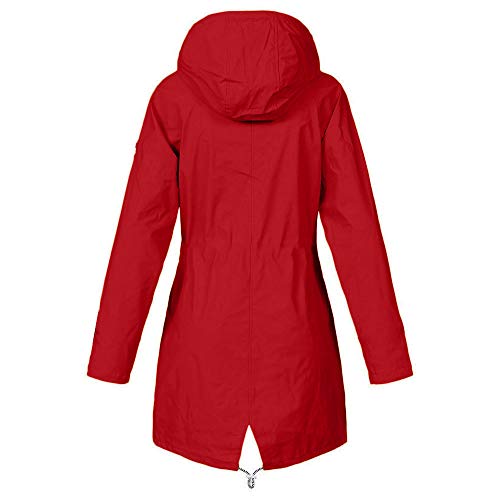 Chubasquero Mujer Impermeable Chaquetas de Felpa Invierno Termica Abrigo con Capucha Tallas Grandes Rompevientos Secado Rápido Tops Montañismo Cardigan Outwear Casual Yvelands(Rojo,XL)