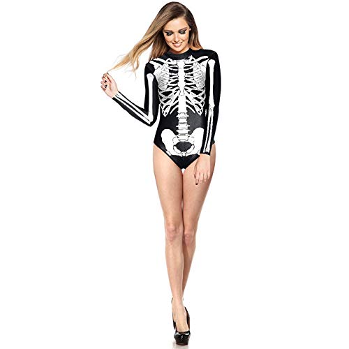 Cicongzai Cráneo Diseño del traje de baño de la manga con cremallera Loog Surf traje de baño blanca impresa manera del traje de baño de las mujeres Maillot 3D Imprimir Fiesta de Halloween Horror Skele