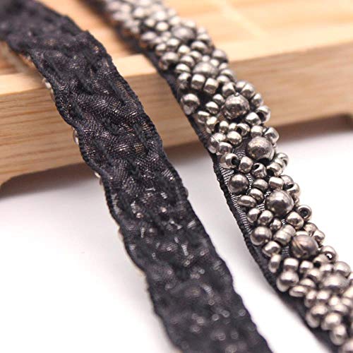 Cinta bordada de encaje de 10 mm para disfraz de costura, suministros de costura, manualidades, nailon, cuentas doradas de perlas bordadas DF.