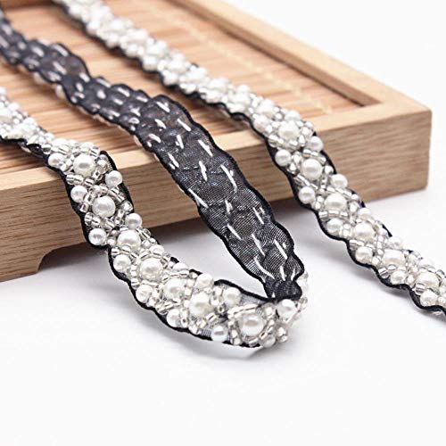 Cinta bordada de encaje de 10 mm para disfraz de costura, suministros de costura, manualidades, nailon, cuentas doradas de perlas bordadas DF.